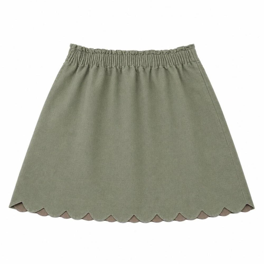 J.Crew Sage Green Scalloped Hem Linen Blend Skirt Elastic Waist Pockets H5397 2